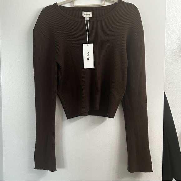 Rhythm Ribbed Cropped Sweater - Brown - Picture 2 of 4